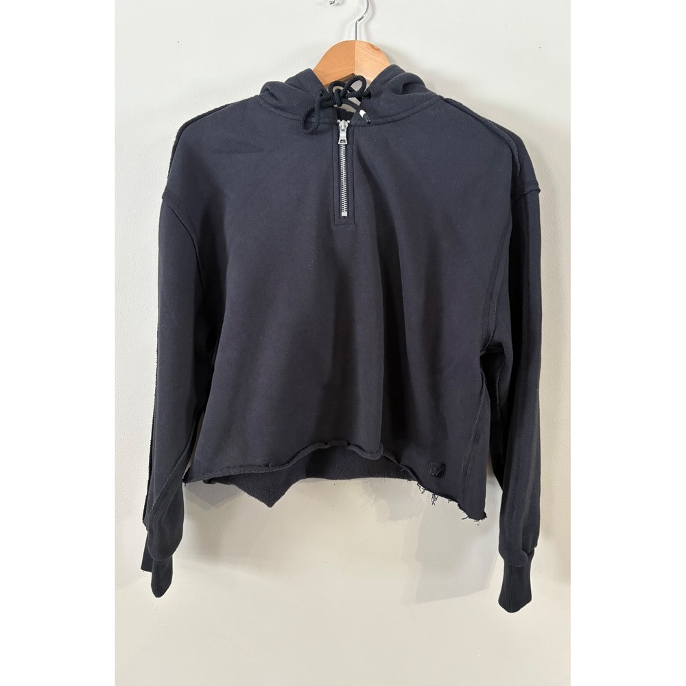 Fundamental Coast Women's Medium Black 1/4 Zip Cropped Hoodie Raw‎ Hem Relaxed - Picture 2 of 7
